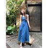 Blue Mist Love French Denim Dress Women's Summer Niche Design Sense Waist Temperament Suspender Long Dress