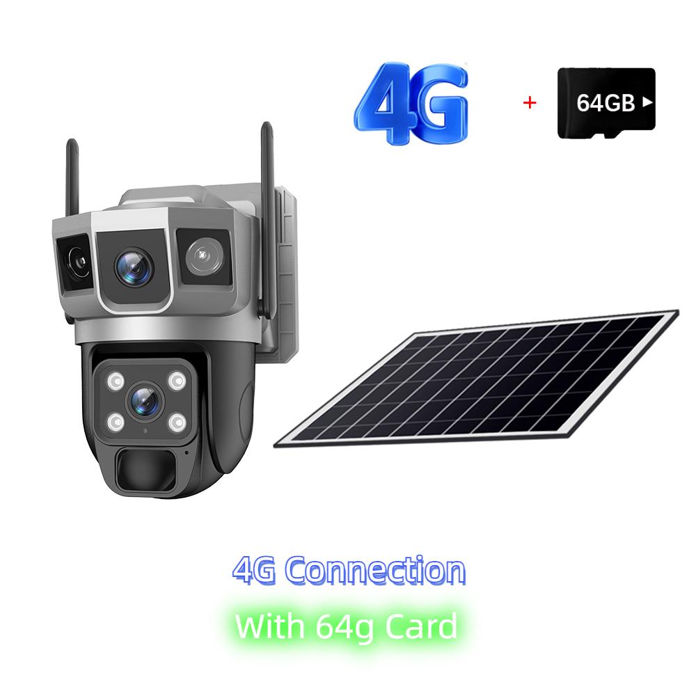 Solar-powered Surveillance Camera, HD 2-lens 3-screen Display, 10x Zoom, Automatic Human Detection Tracking, 4G/WIFI CCTV Recorder