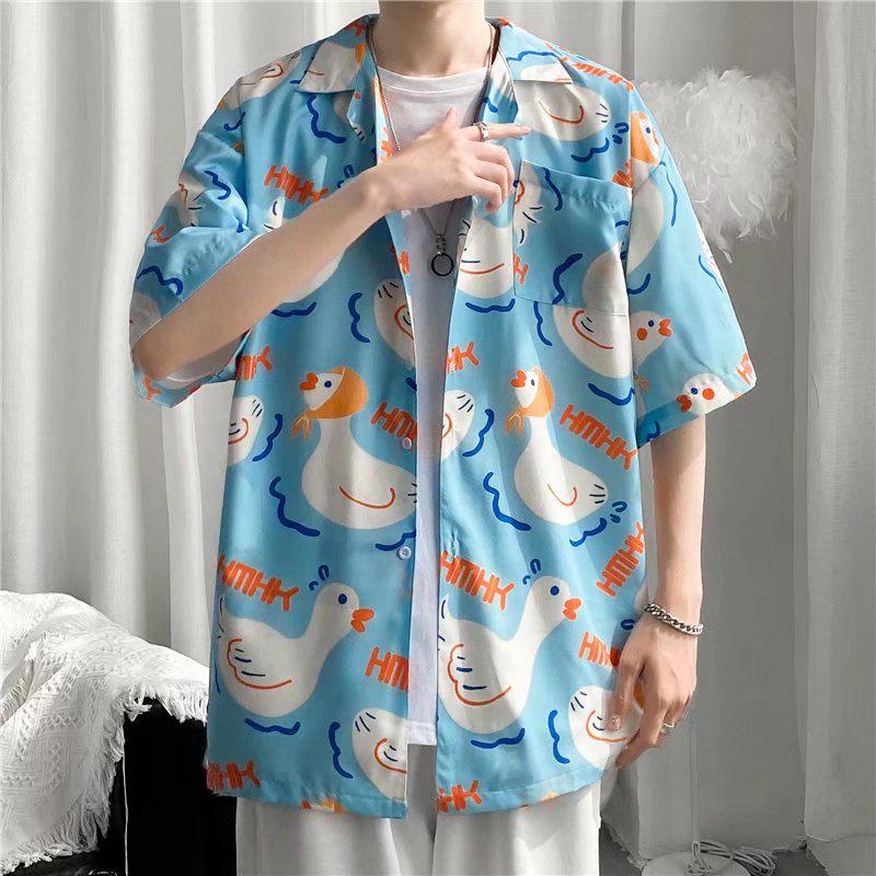 Men's Hip Hop Retro Cat Print Short Sleeve Shirt