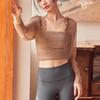 Spring Collection: Women's Long-Sleeve Mesh Yoga Suit with Chest Pads – Soft, Breathable, and Sexy Outdoor Sports Sunscreen T-Shirt