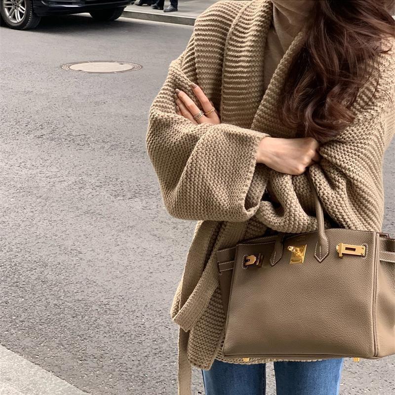 

Korean Style Women s Tie-Up Knit Cardigan: Loose, Mid-Length, and Slimming for Spring and Autumn. Coffee - Soft