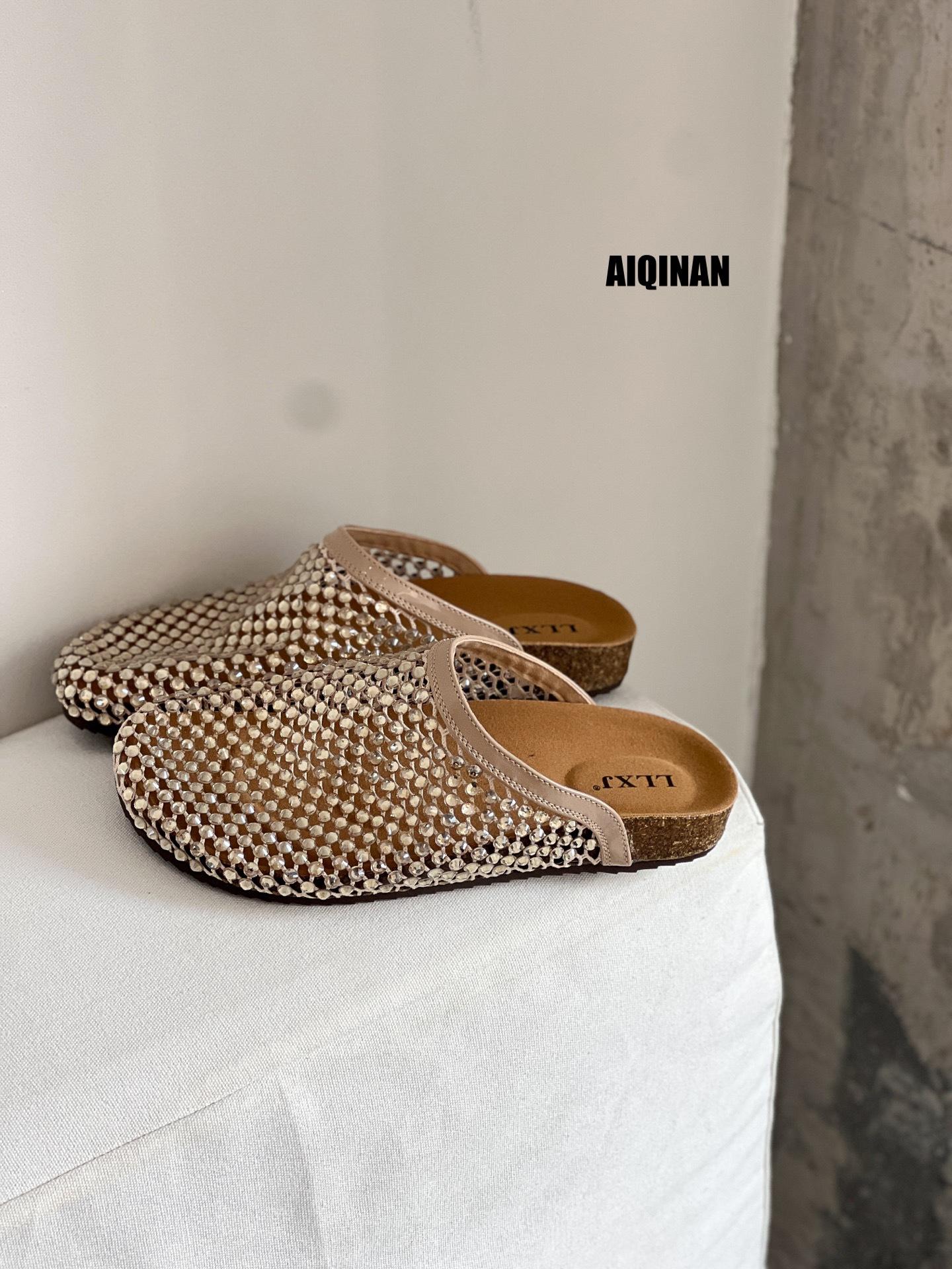 

Beautiful full diamond mesh Mary Jane soft-soled slippers, wearing new summer cool slippers 40 шампанського