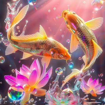 5D-Diamantmalerei, Lotus-Karpfen, Kreuzstich, voller Bohrer, quadratisch, Diamant-Stickerei, Tiere, Strass, Bilder, Wohnkultur