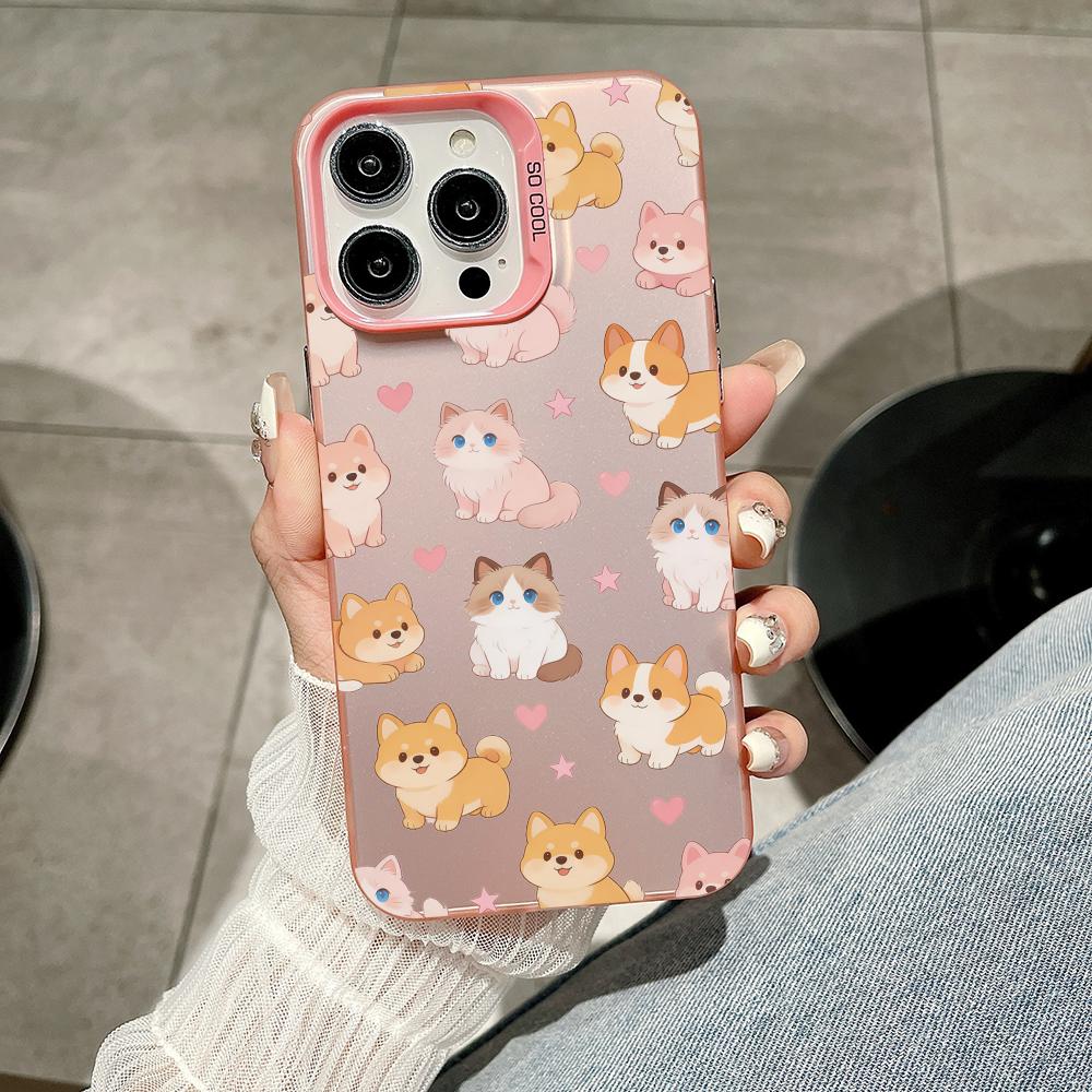 

Animes Puppy Kitten Pink Translucent Mobile Phone Case for iPhone 17 16 15 14 13 12 11 X XR XS Air Pro Max Plus Colorful Cover iPhone 16 Plus
