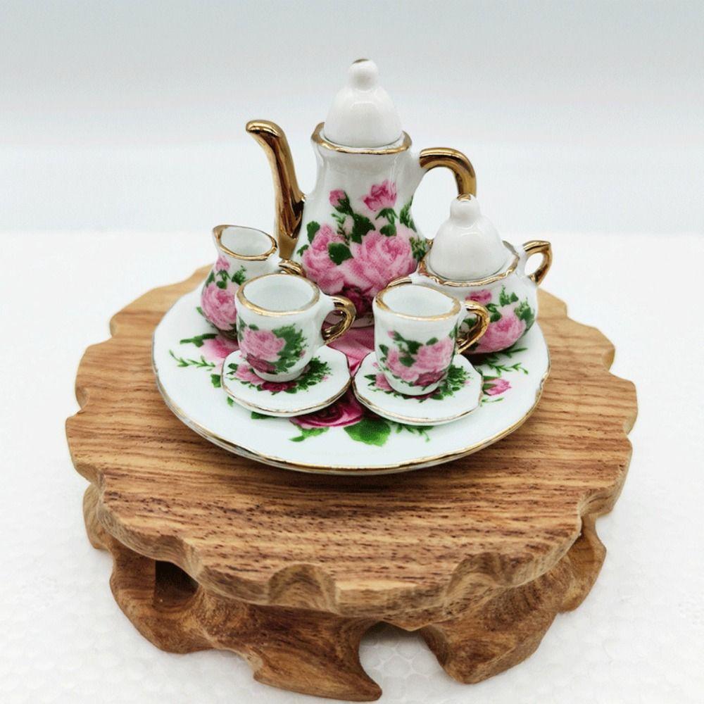 Tableware Doll Porcelain Tea Set Dish Plate Miniature Cups Pot Dollhouse Dinnerware Playing House