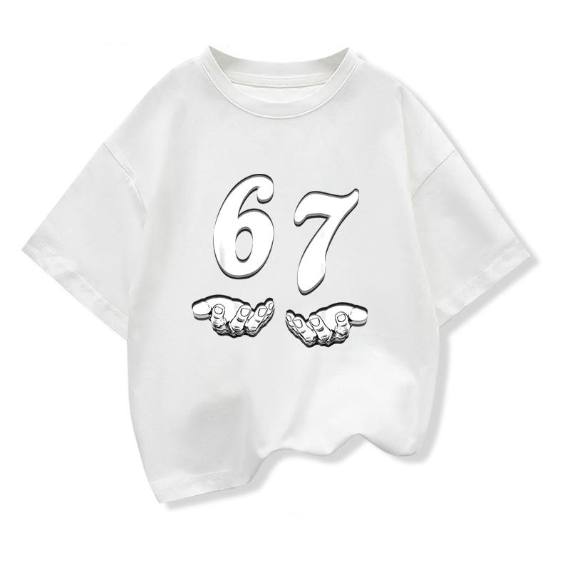 67 Six Seven Kids Summer Clothes Printed Funy Digital Casual Round Neck Summer Looes Tee Comfortable Childrens Tshirt