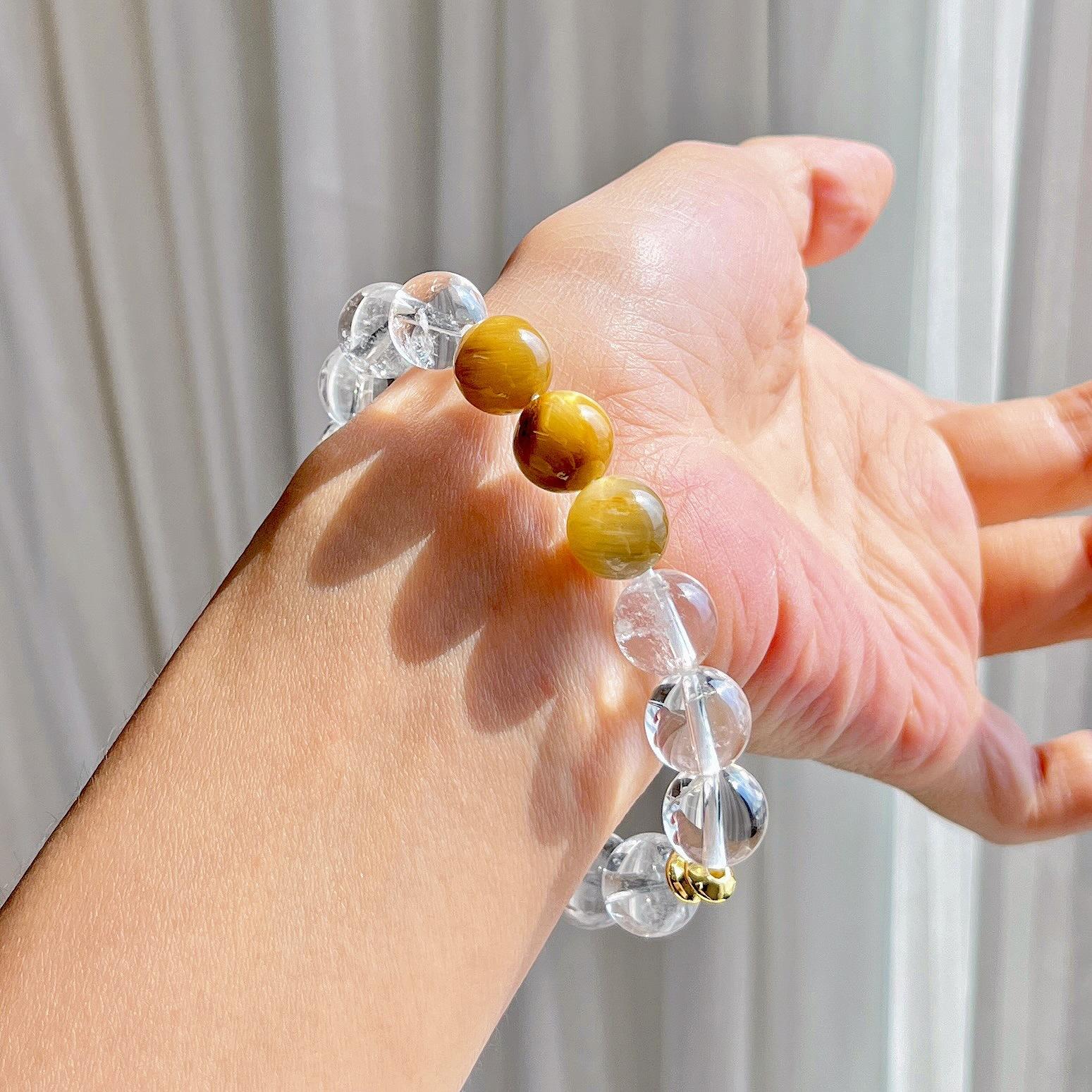 10Mm Natural White Crystal Tiger S Eye Design Bracelet Bracelet