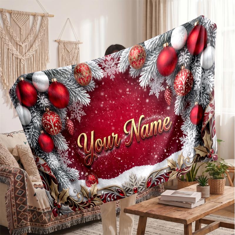 Christmas Custom Name Printed Flannel Blanket Warm Comfort Bed Throw Home Decor Holiday Gift