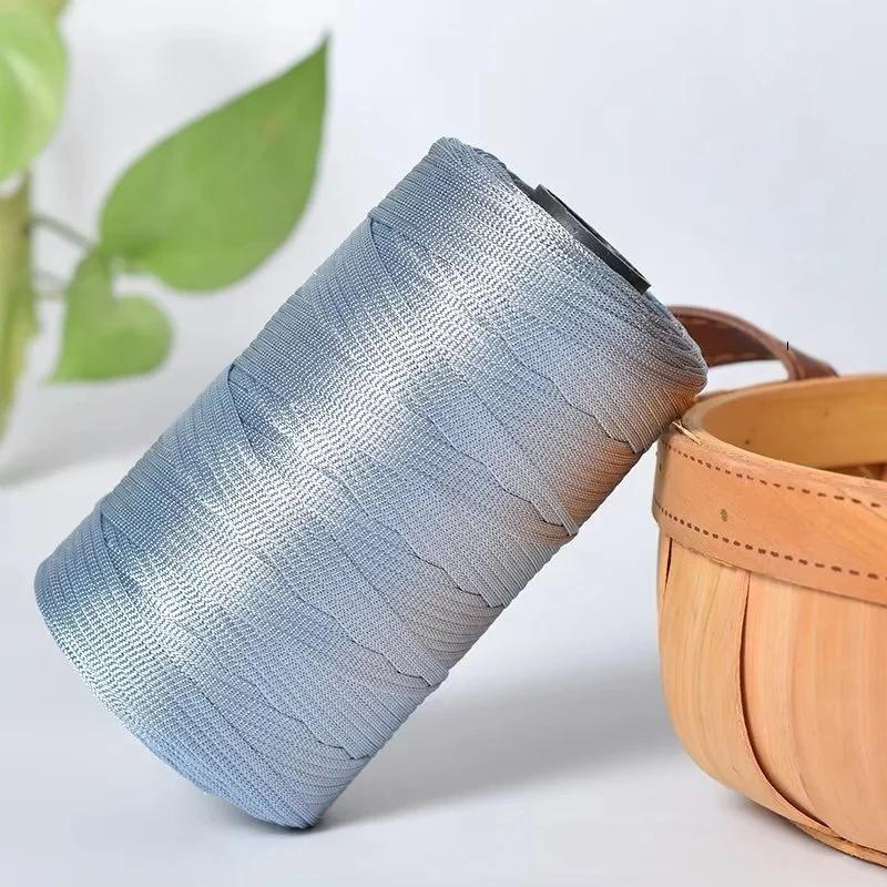 250g/Roll 2.5mm Ice Silk Thread Summer Crochet Yarn for DIY Knitting Bag Shoes Flat Hollow Yarn Hand-knitted Thread Supplies