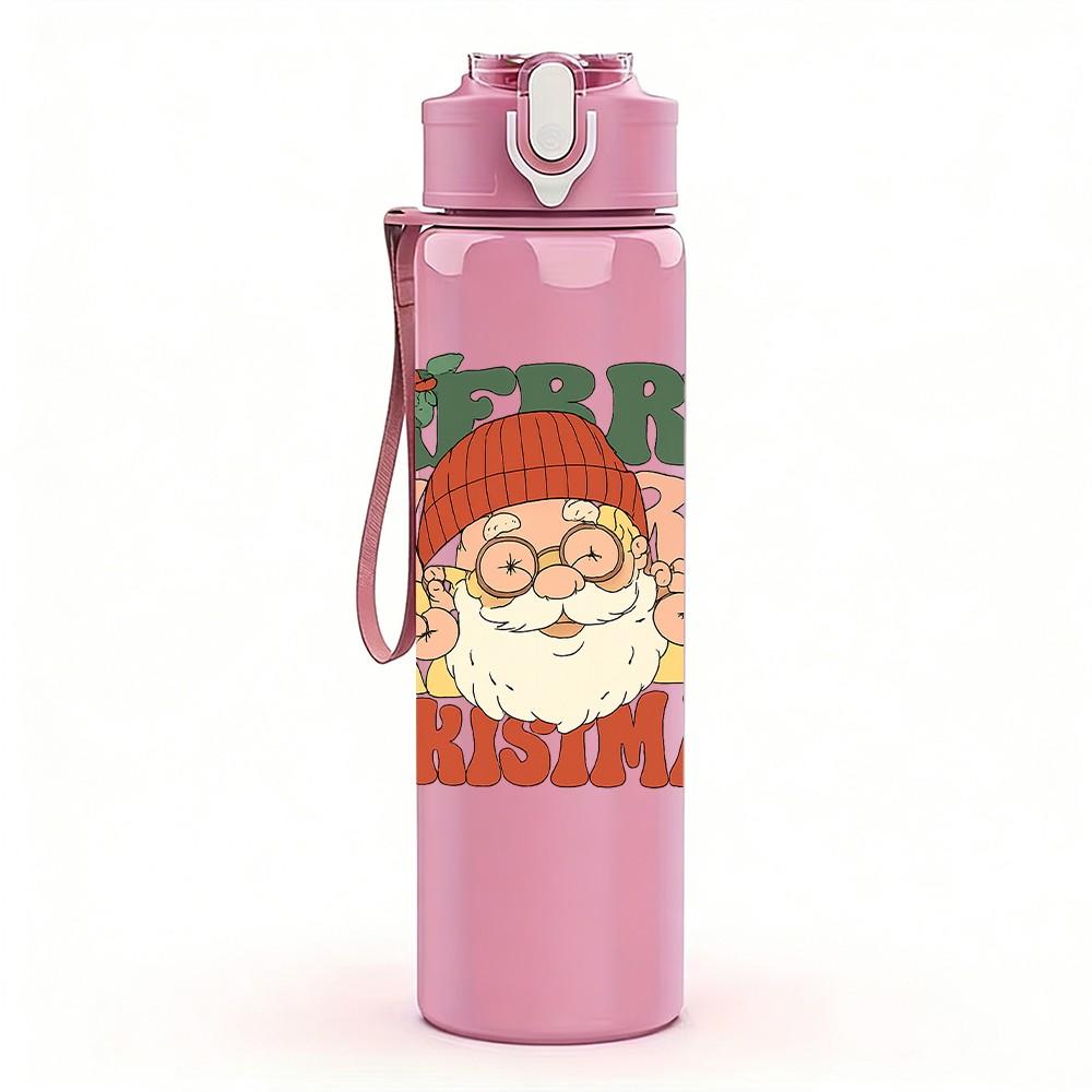 1PC Merry Christmas Santa Grunge Art 750ml Color Plastic Sports Water Bottle Leakproof Flip Straw Lid Suitable for Sports Office Home Use