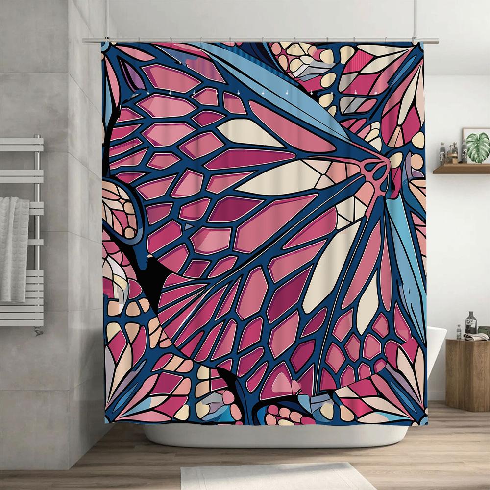 Colorful Mosaic Shower Curtain Pink Blue Abstract Design Bathroom Decor Waterproof Fabric Bathtub Liner for Home