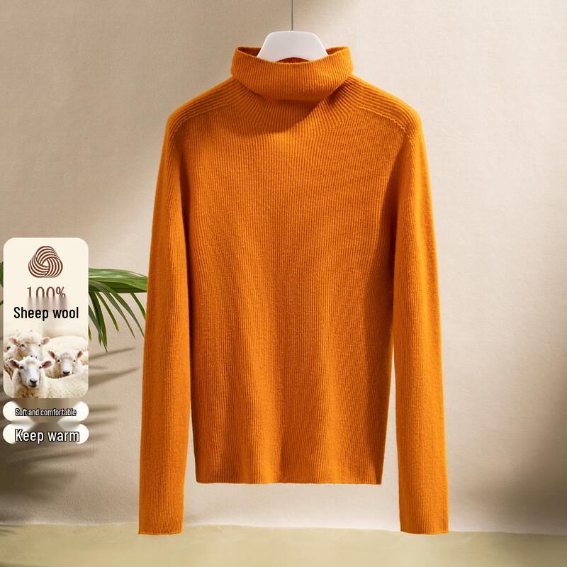 SNOWFLYING Women's 100% Merino Wool Ribbed Turtleneck Sweater