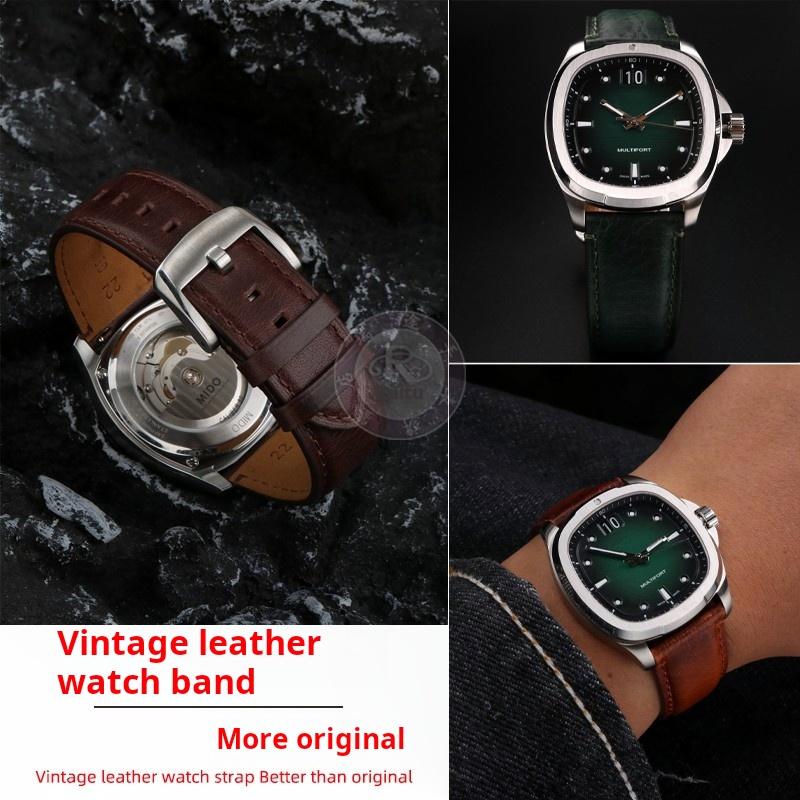 M049 Quick Release Men Genuine Leather Watch Strap 22 For Mido New Multifort TV M049.526 WatchBand Green Blue Retro Cowhide Band