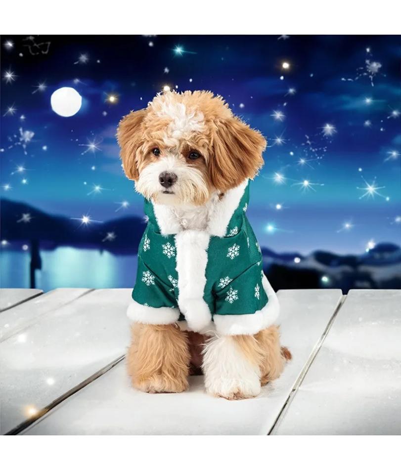 Pet Christmas Clothes Winter Plush And Thick Classic Christmas Snowflakes Dog Plush Jumpsuit Hooded
