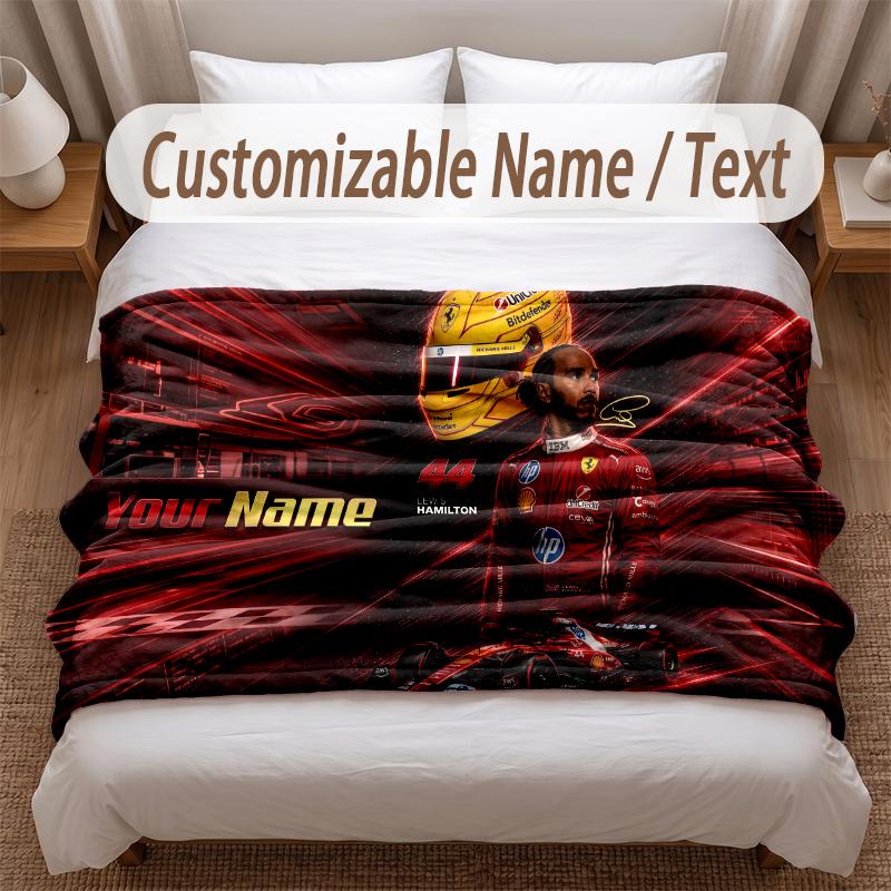 Lewis Hamilton bedruckte Flanelldecke mit individuellem Namenstext, weiche, warme Überwurfdecke für Schlafzimmer, Weihnachtsgeschenk