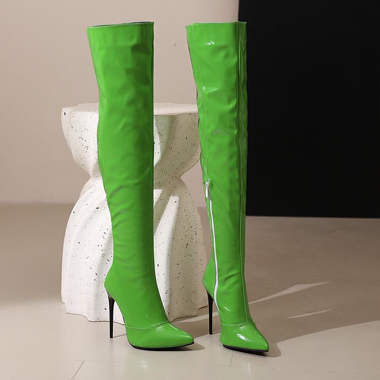 Moda Nowy Słodki Kolor Cukierkowy 12cm Wysokie Obcasy Kozaki za Kolano Kobiety Moda Stalowa Rurka Taniec Szpiczasty Cienki Obcas Długie Kozaki Rozmiar 35-48