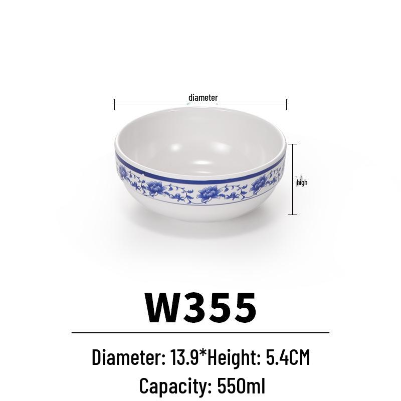 Blue & White Melamine Noodle Bowl: Imitation Porcelain Tableware for Ramen, Soup, Wonton, or Beef Noodles in Noodle Shops
