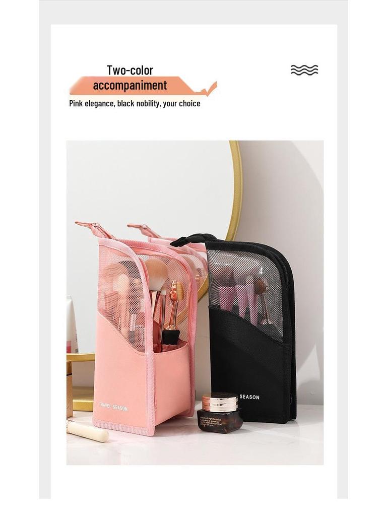 Minimalist Portable Makeup Bag with Visible Storage for Eyebrow Pencil, Eyeshadow, Brush, and Lipstick - Large Capacity