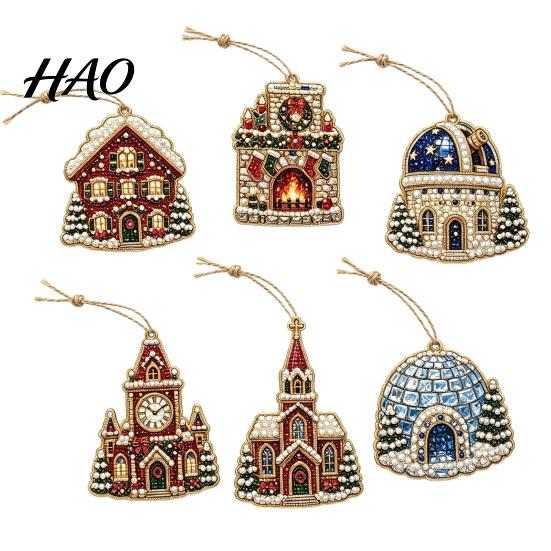Festive Resin Rhinestone Ornaments 6 Pcs Christmas DIY Faux Pearl Painting Kit Ornaments, Art Decorative for Dormitories Tree Hanging Decoration with