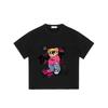 Black T Shirt with Bear Graphic and Pink Text Print for Casual Wear