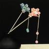 Rosa Blume Haarstäbe Gabeln Retro Chinesischer Stil Legierung Haarnadeln Seitenclips Kette Quaste Perlen Anhänger Dekor Frauen Haarschmuck