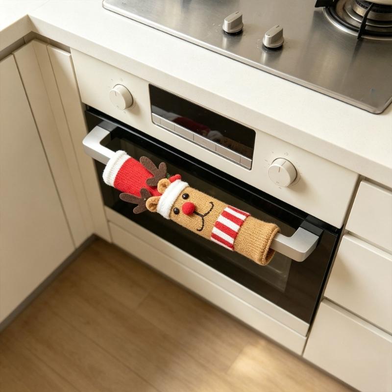 Christmas Appliance Handle Sleeve, Fabric Decoration with Handle-Over Form and Side Closure for Seasonal Kitchen Displays