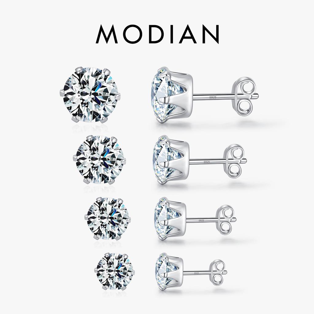 925 Sterling Silver Basic Sparkling Round Stud Earrings Classic Crown Hypoallergenic Wedding Jewelry For Women