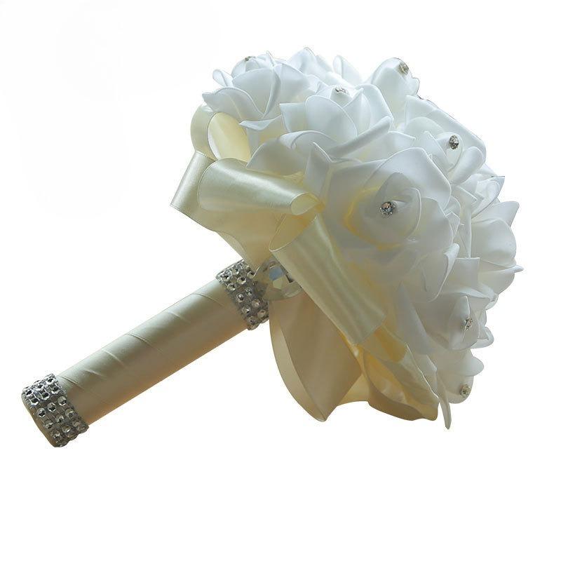 1pc Festivals Rose Bridesmaid Wedding Flowers Rose Bridal Bouquet Ribbon Fake Wedding Bouquet