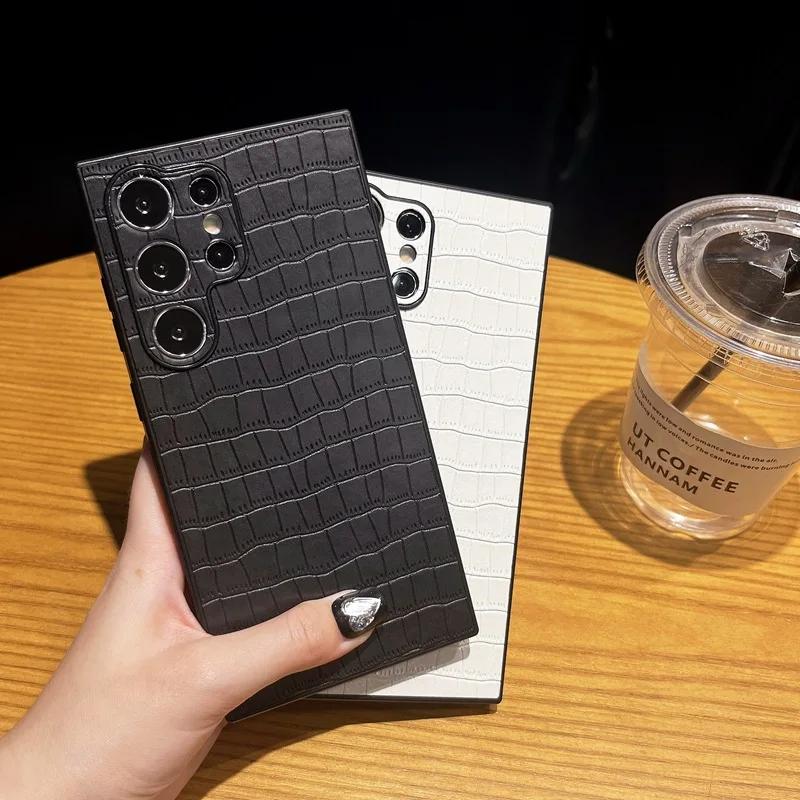 Einfache Business Krokodilmuster PU Lederhülle für Samsung Galaxy S24 S23 Plus S22 Ultra Weiche TPU Stoßfeste Handyhülle