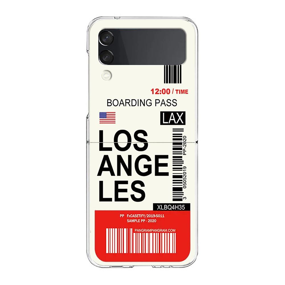 Phone Case For Samsung Galaxy Z Flip 3 4 5 Hard Folding PC World City Travel Ticket New York Label For Samsung Z Flip 6 Cover