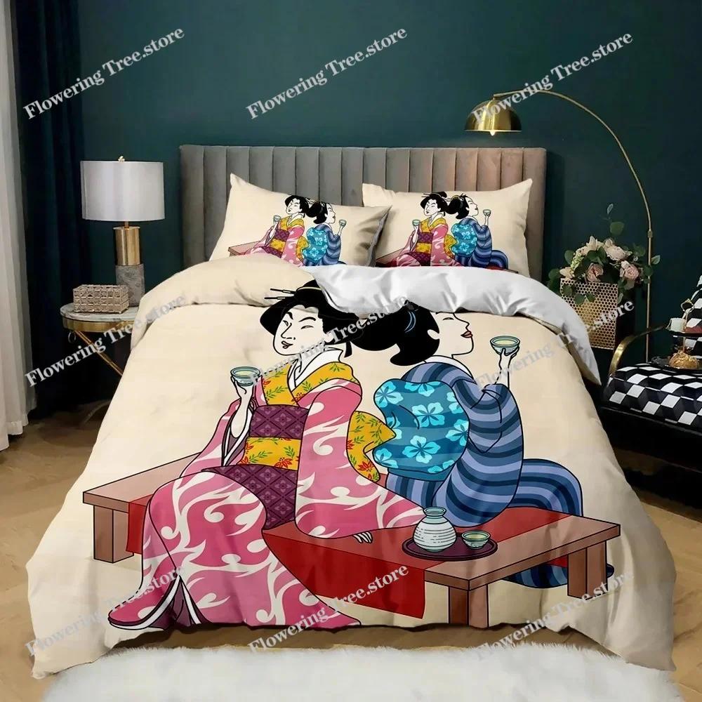 Japanese Element Duvet Cover Set Geisha Japanese Culture Theme Twin Bedding Set Double Queen King Size Polyester Qulit Cover