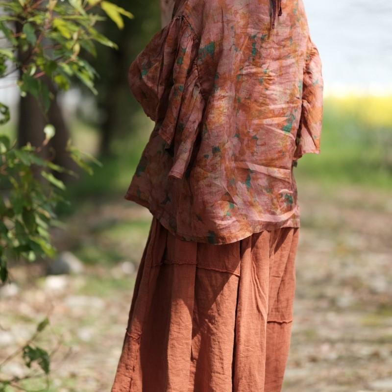 Johnature Mode Vintage Leinen Lose T-Shirt Frühling Sommer Frau O-Ausschnitt Casual Halbarm Blumen Druck T-Shirt