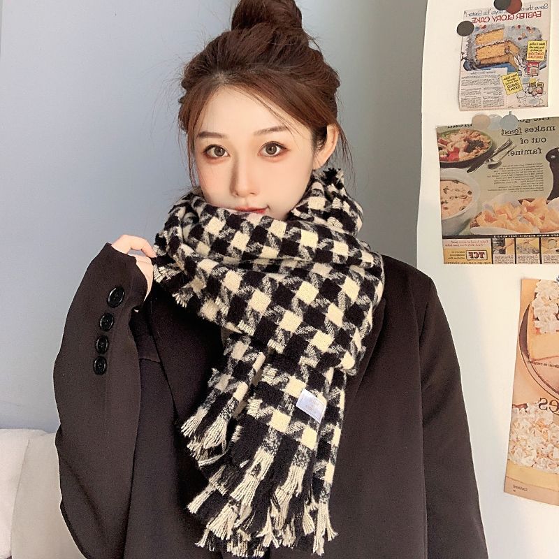 New Scarf for Women Winter Houndstooth Two color Korean Style Versatile High End Women's Autumn and Winter Warm Student Scarf