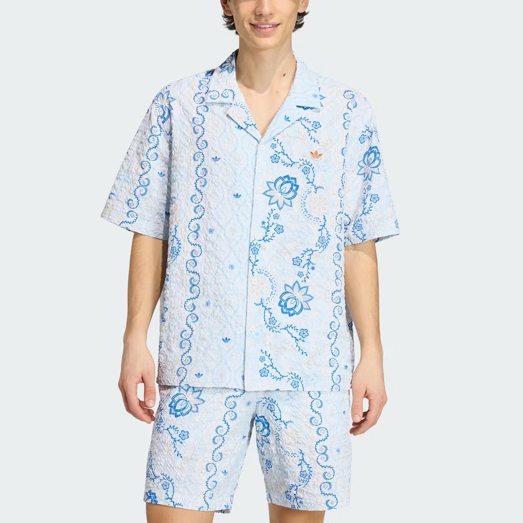 adidas Originals Printed Bubble Gauze Relaxed Fit Zip Short Sleeve Shirt Men Shirts KX1225