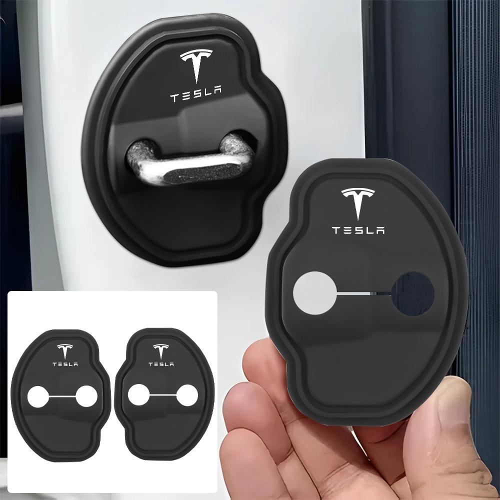 2/4Pc Car Silicone Door Lock Cover Protective Sticker Accessories For Tesla Model 3 Model S X Model Y Roadster SpaceX Cybertruck