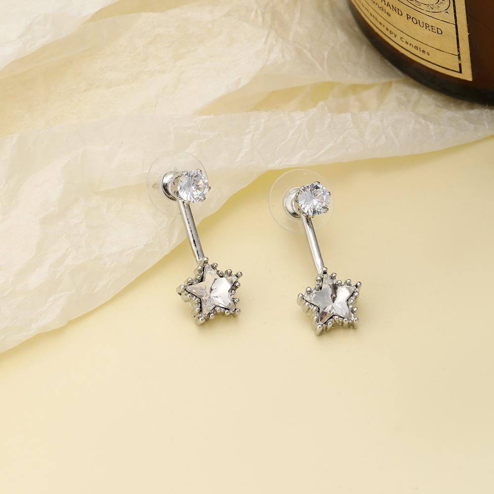 Super Flash Diamond-Set Star Stud Earrings Women'S Fashion Light Luxury Niche Earrings Sweet And Cute Temperament Earrings