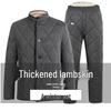 Men's Winter Cotton Jacket and Pants Set with Plus Velvet Lambswool - Warm Thickened Grandpa Style