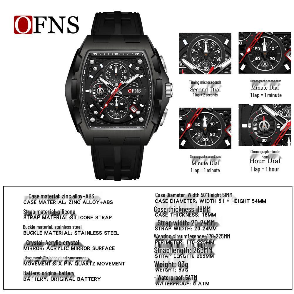 OFNS Men's Fashion Chronograph Watch: Trendy, 50M Waterproof, Luminous, Calendar, Three-Hand Design