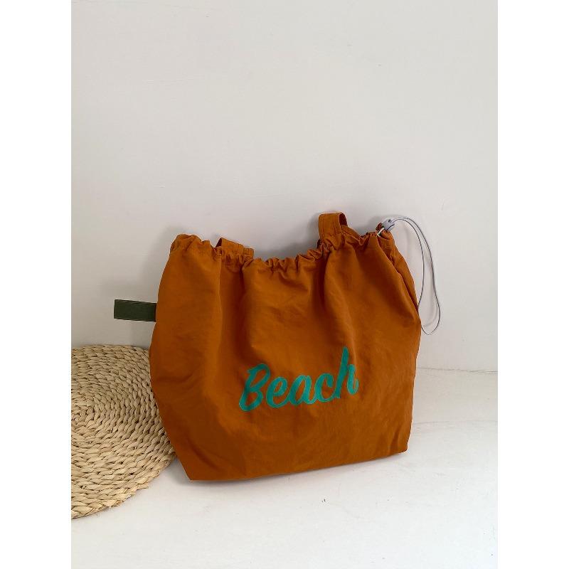 New letter printing bag women's large-capacity nylon shoulder bag casual versatile portable drawstring tote bag