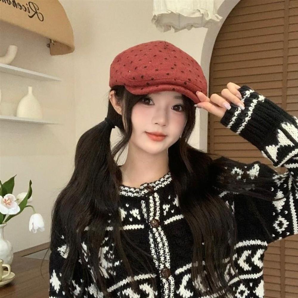 Retro Forward Hat Polka Dot Painter Beret Elegant Newsboy Cap Autumn Winter Wear
