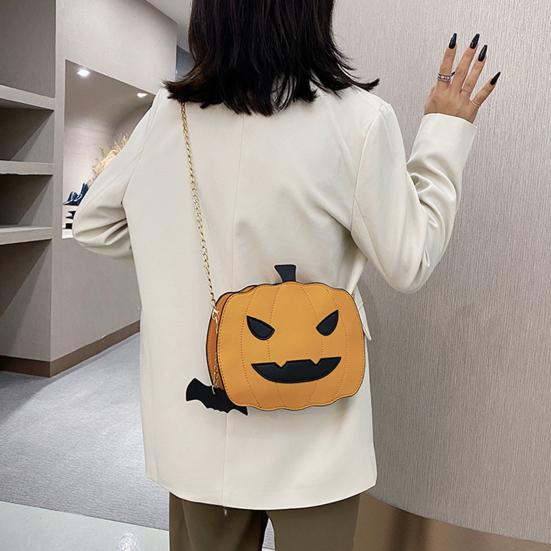 Halloween Pumpkin Bag Spooky Pumpkin Purse Crossbody Pumpkin Bag with Chain Shoulder Strap for Parties or Trick-or-Treating