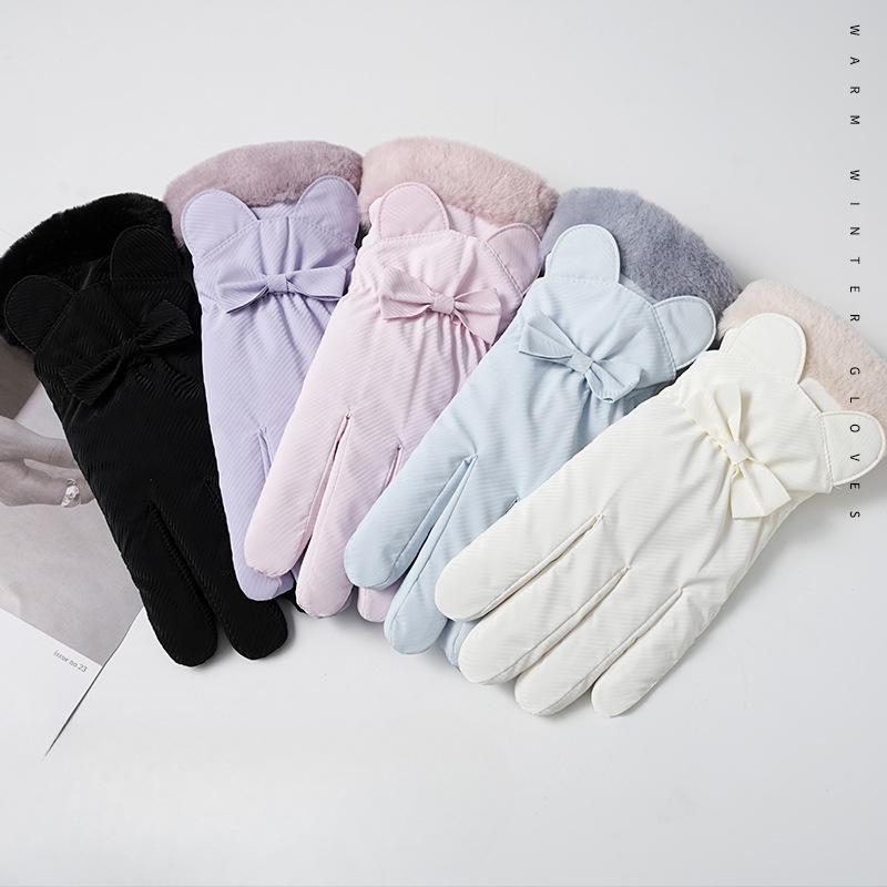 Autumn and Winter Warm Gloves for Women Thickened with Fleece Windproof Cute Butterfly Student Outdoor Cycling Touch Screen Skiing Gloves