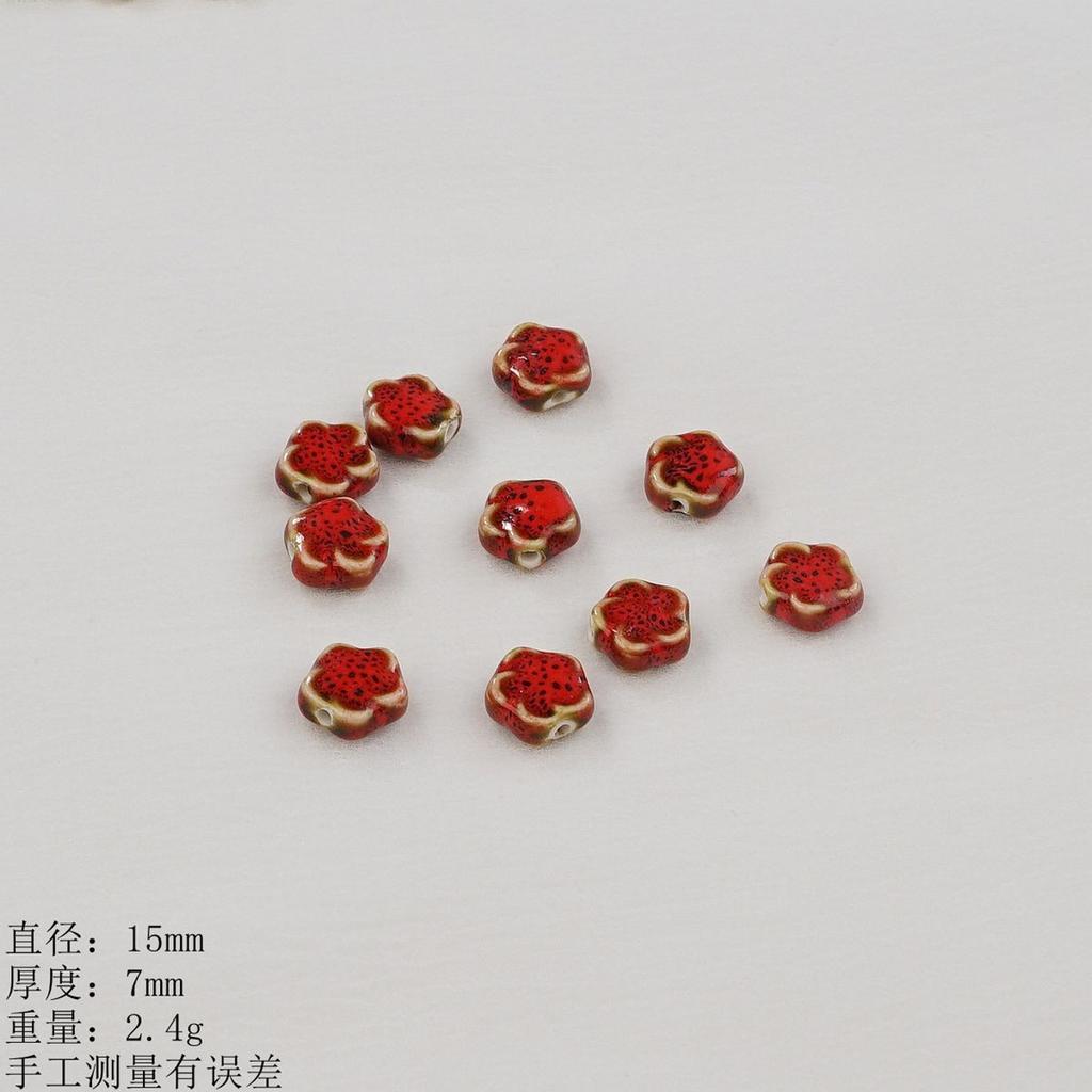 Ceramic Loose Beads Chinese Red Beads Handmade DIY Necklace Loose Beads Accessories