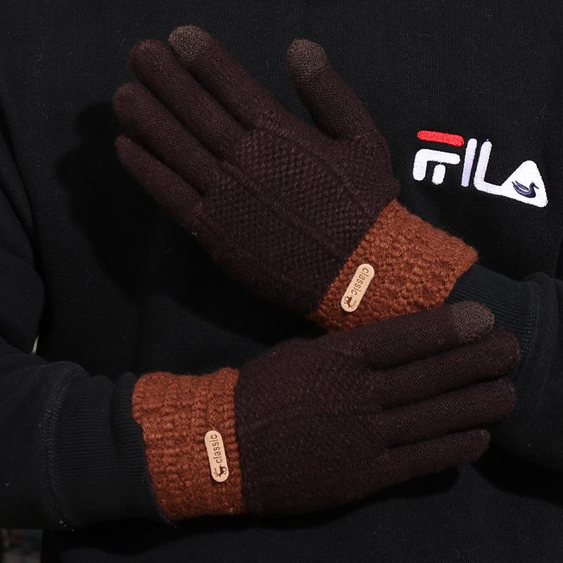 

Зимние теплые перчатки для мужчин с толстым бархатом, трикотажные перчатки для сенсорного экрана, устойчивые к холоду, для езды на велосипеде, корейская версия, модные перчатки one size