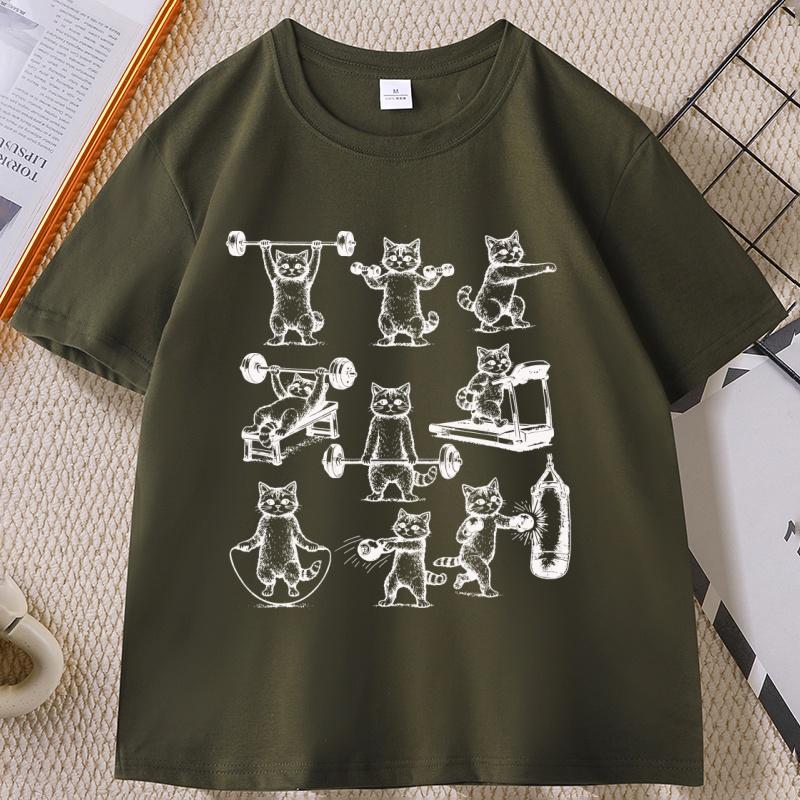 Funny Cats Gym T Shirt Unisex WOMEN Cat Workout T-Shirt Weight Lifting Gym Cat Tee O Neck Short Sleeve Tee Shirt Unisex Clothing