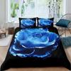 Blue Rose Floral King Queen Duvet Cover 3D Blossom Flowers Bedding Set Valentine's Day Quilt Cover Botanical Comforter Cover