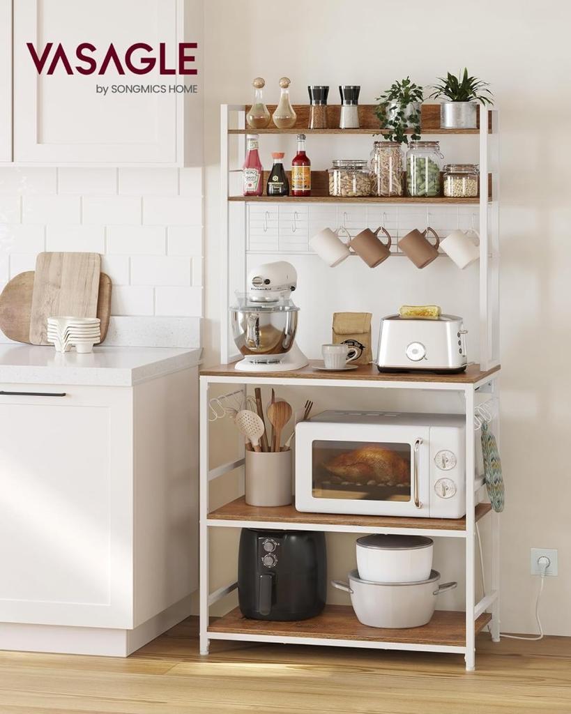 Kitchen Shelf with Mesh Plate, 14 Hooks, 40 X 80 X 170 Cm, Vintage Brown/white