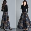 Women Spring Design Pocket Skirt High Waist Vintage Floral Printing Elegant Midi Skirts
