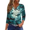 Women's Casual Fashion V-neck Loose Versatile Halloween Print Three-quarter Sleeve Top