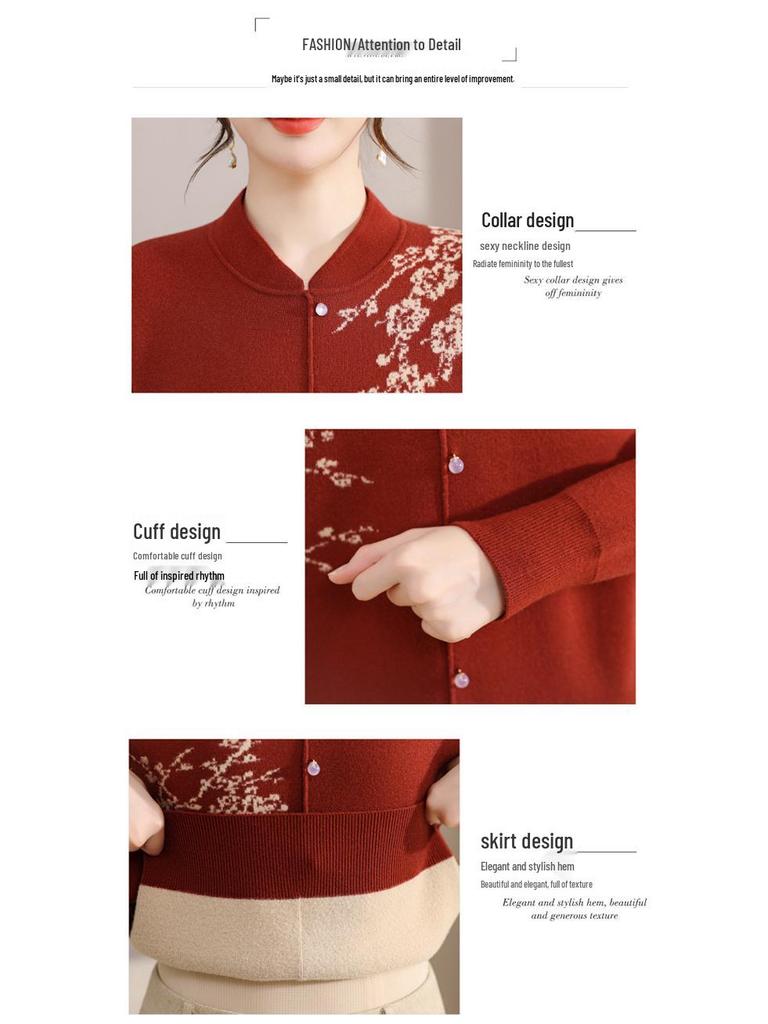 Velvet Qipao Collar Sweater for Middle-Aged & Elderly - Winter One-Piece Stylish Top with Thickened Base Layer.